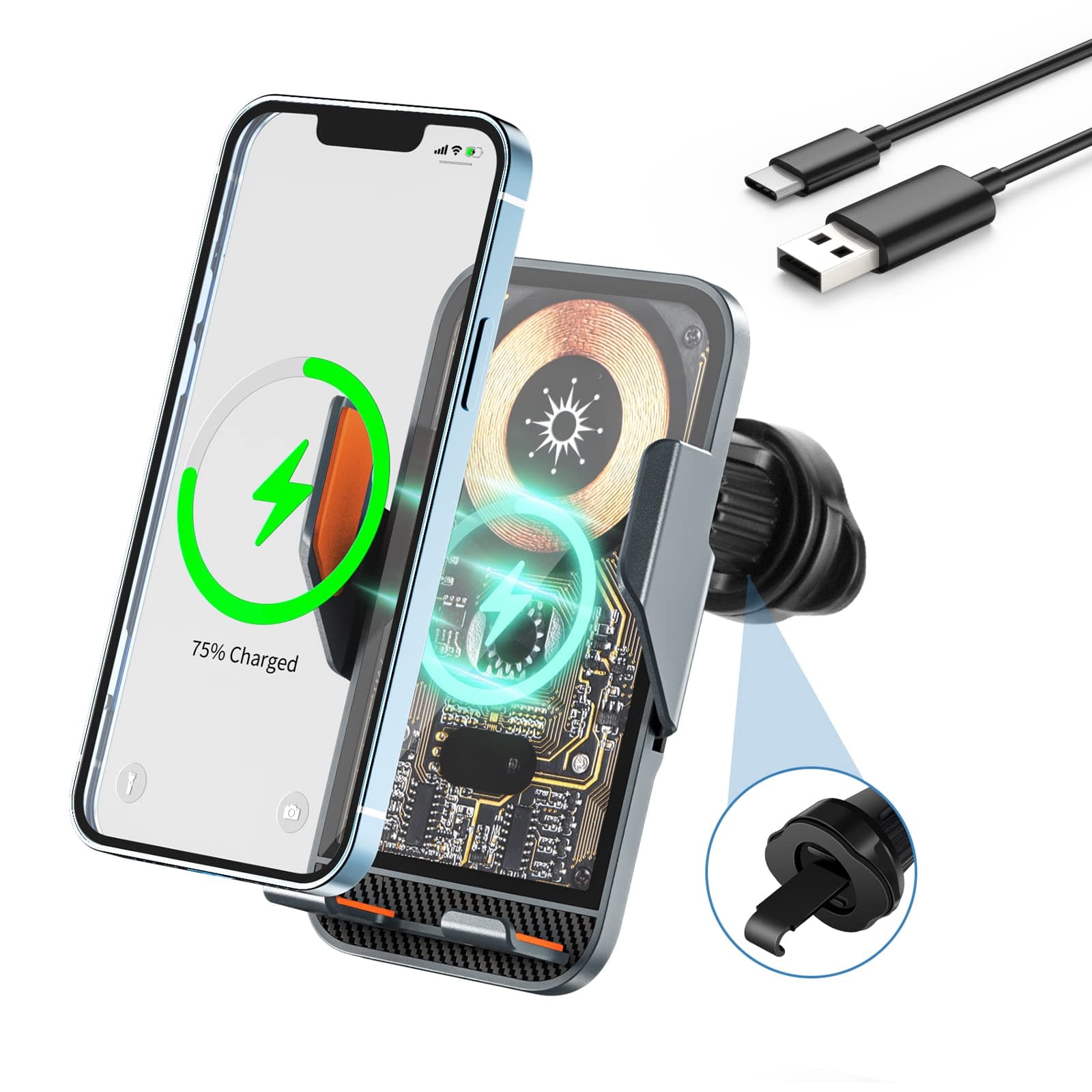Support Auto Chargeur Sans Fil Qi 15W avec Capteur Intelligent - شاحن وحامل الهاتف اللاسلكي الذكي للسيارات 
