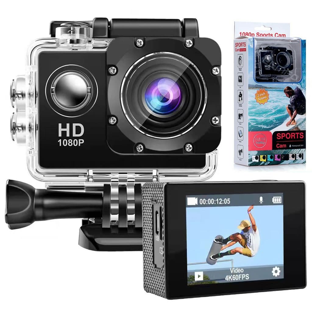 Caméra d'Action Sport Ultra HD 1080P Écran LCD Boîtier Étanche 30M Objectif Grand Angle 140° - كاميرا الحركة والرياضات الخارجية مقاومة للماء
