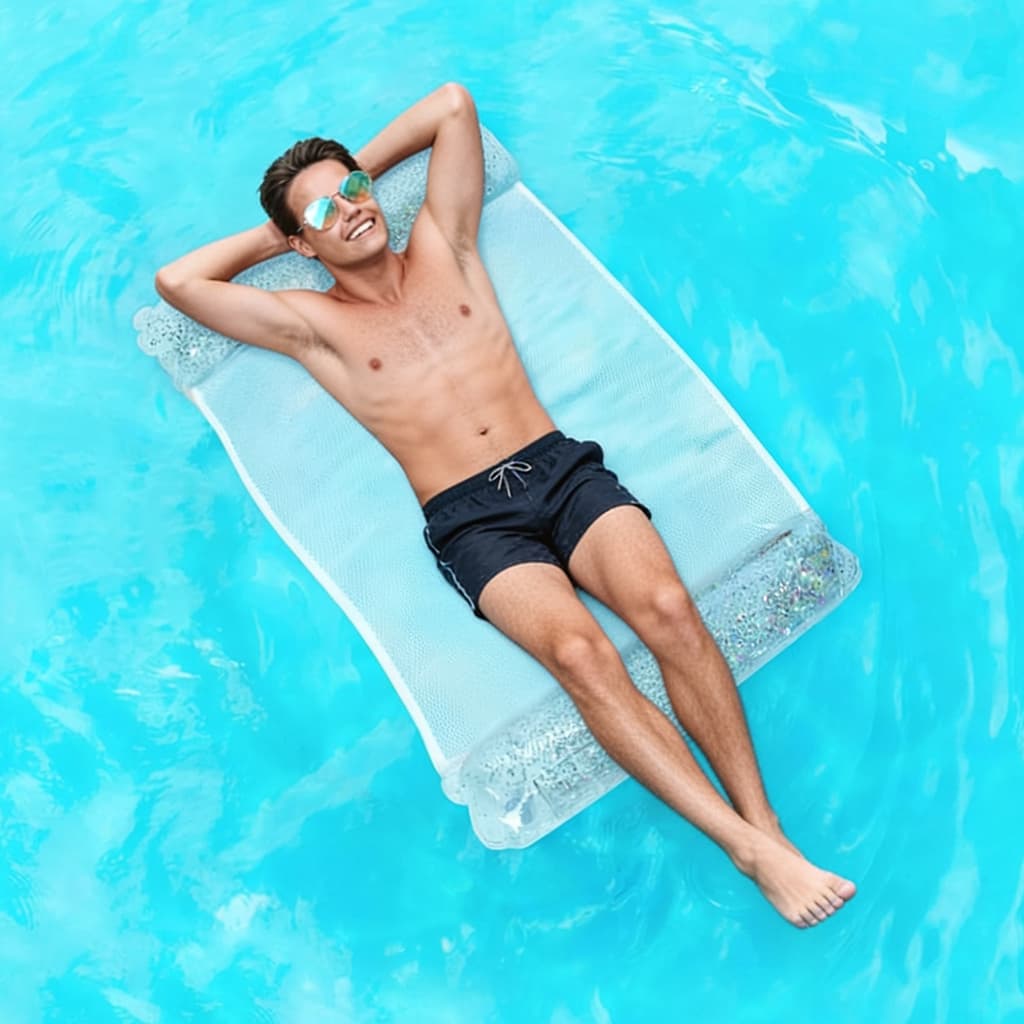 Hamac de Piscine Flottant Multifonction 4en1 Design Glitter, Confort Aquatique - أرجوحة المسبح العائمة والمريحة 4 في 1 بنسيج شبكي متين 