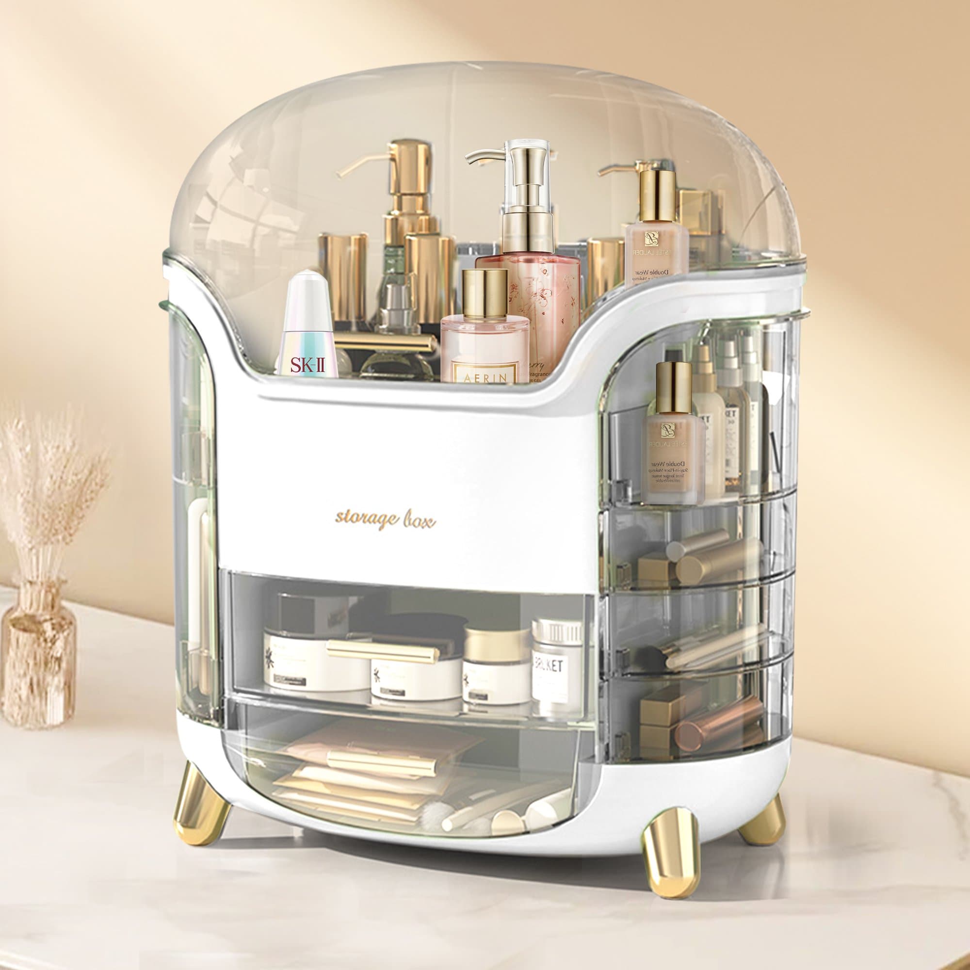 Boîte d'Organisation et Rangement de Maquillage Grande Capacité - منظم وصندوق أدراج للمكياج والمستحضرات بتصميم شفاف وعصري