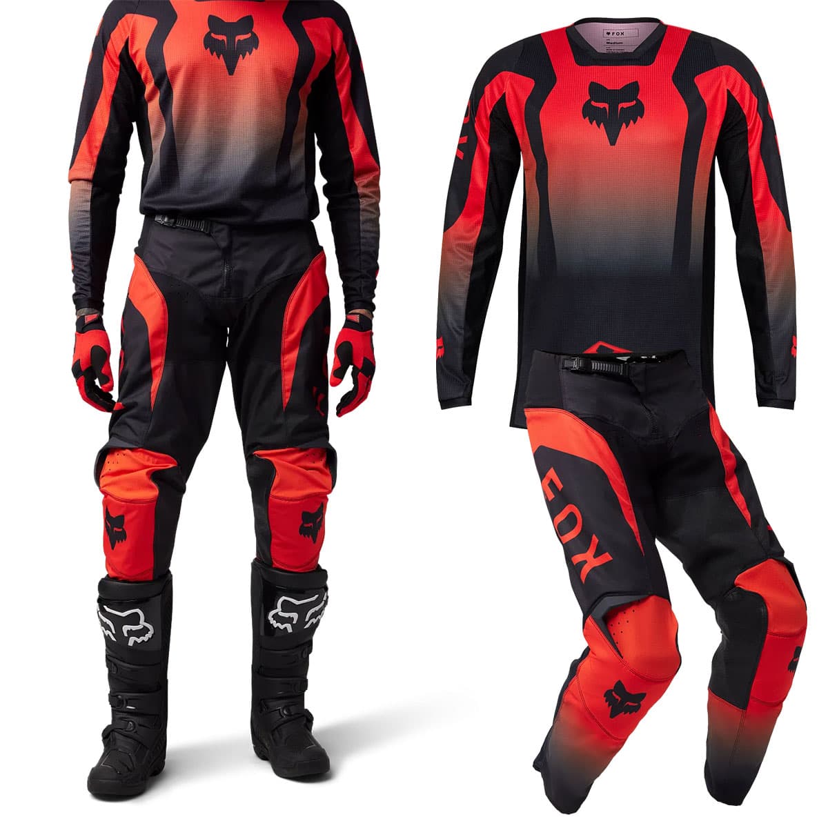 Tenue de Motocross Fox 180 Lean Flo Red Modèle 2025 Maillot Respirant et Pantalon MOTO Coupe RAP - طقم ملابس موتوكروس باللون الأحمر الفلوري إصدار 2025 (قميص + بنطال)