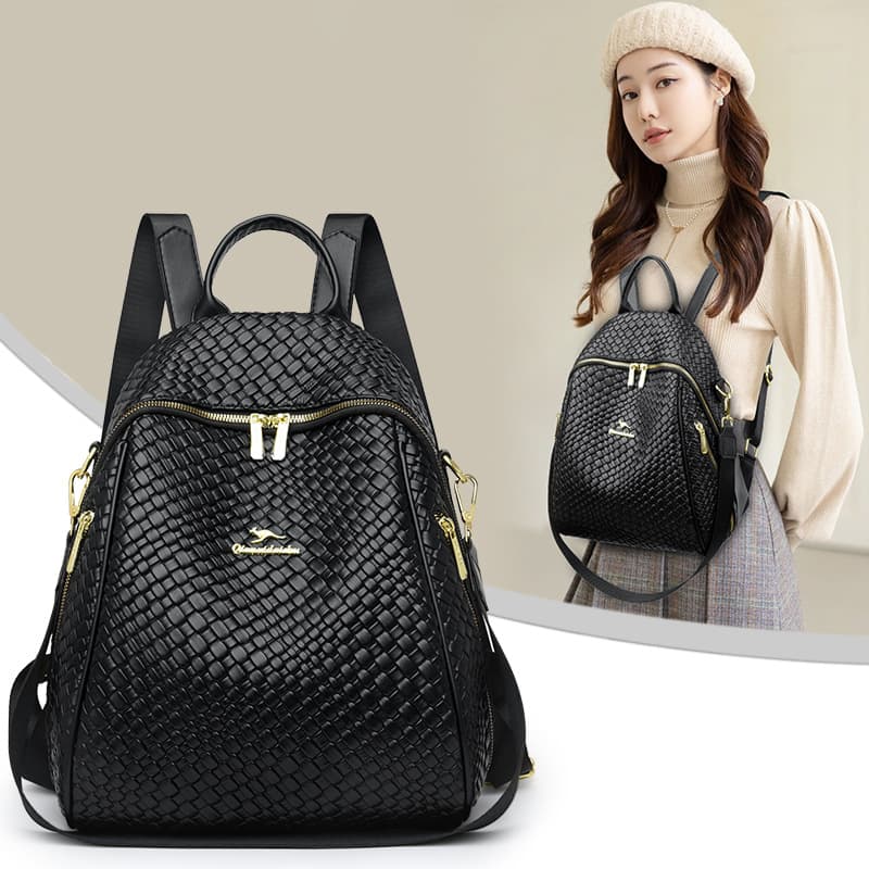 Sac à Dos Femme en Cuir Tressé Élégant avec Ceinture D'Épaule Convertible - حقيبة ظهر جلدية للنساء بتصميم فاخر