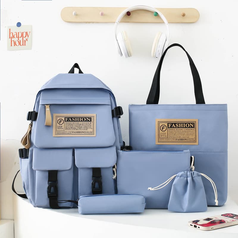 Sac à Dos Multifonctionnel Kawaii Grand Volume Imperméable et Résistant 5Pcs Bleu SACKDS36BL - حقيبة ظهر بعدة قطع بتصميم كاوايي