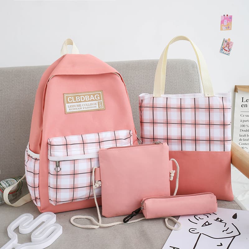 Ensemble de sacs d’école Kawai pour adolescents 4Pcs CLBD V4 Rose – محفظة 4 قطع كاواي وردي