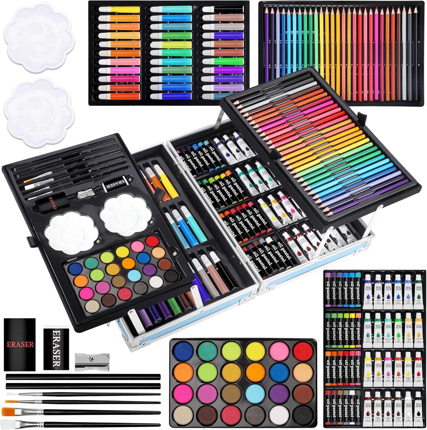 Coffret d'Art Deluxe 144 Pièces avec Mallette Portable - علبة أدوات الرسم والتلوين الفاخرة 144 قطعة داخل حقيبة 