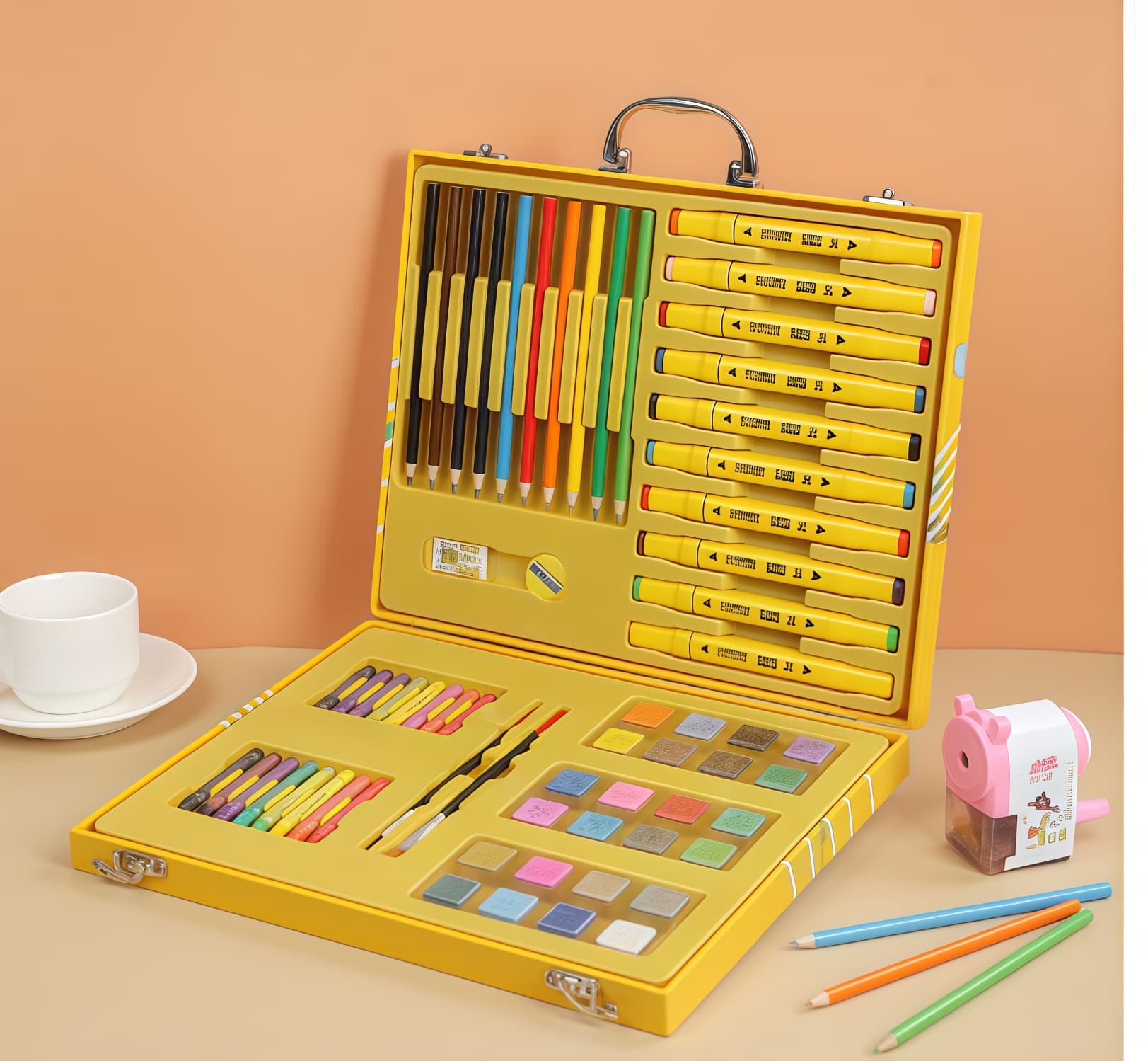 Coffret d'Art Peinture et Coloriage pour Enfants Mallette Canard Jaune - علبة أدوات الرسم والتلوين للأطفال مع حقيبة 
