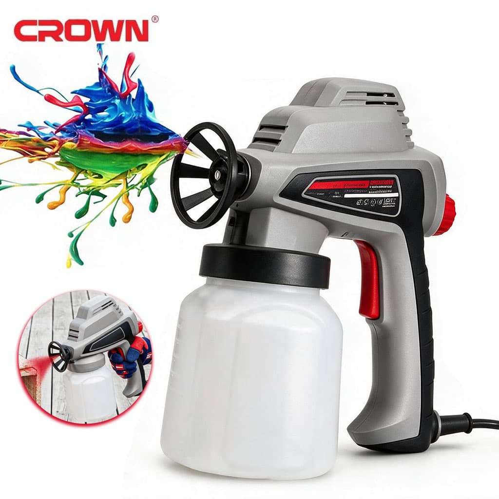 Pistolet à Peinture Électrique Crown 80W 700ml CT31012 Pression 140 Bar - مسدس رش دهان كهربائي 80 واط سعة 700 مل من كراون 
