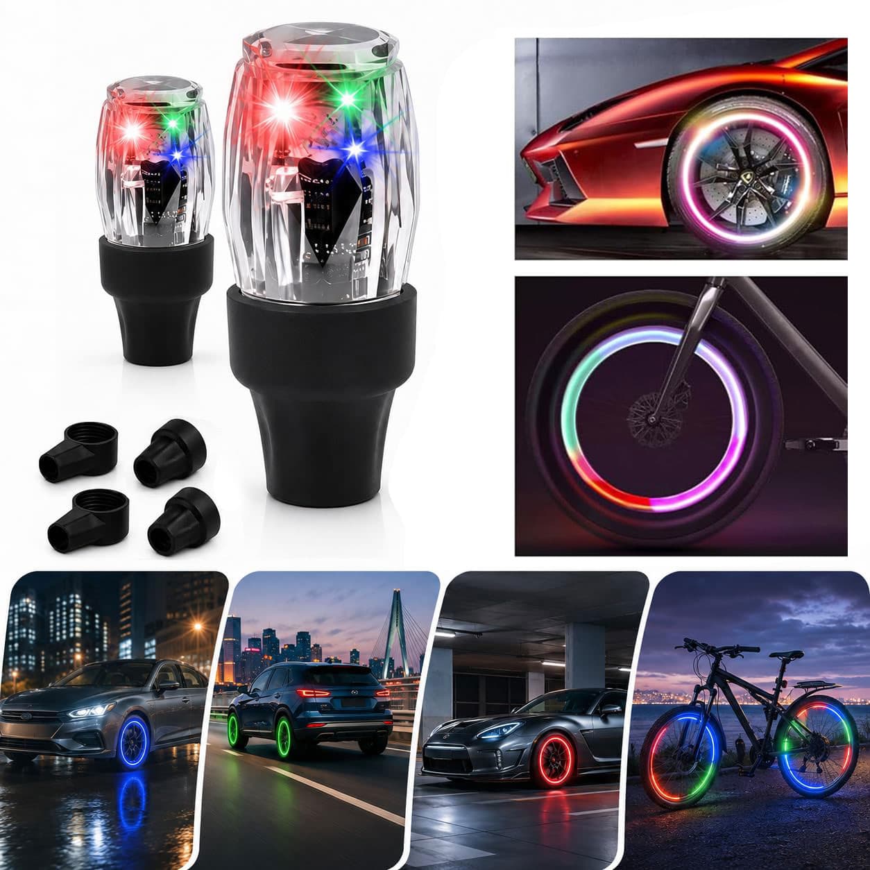 Lumières LED pour Valve de Pneu Étanche  Capteur de Mouvement Auto Décoration et Sécurité - أضواء صمام العجلات المضيئة للسيارات والدراجات