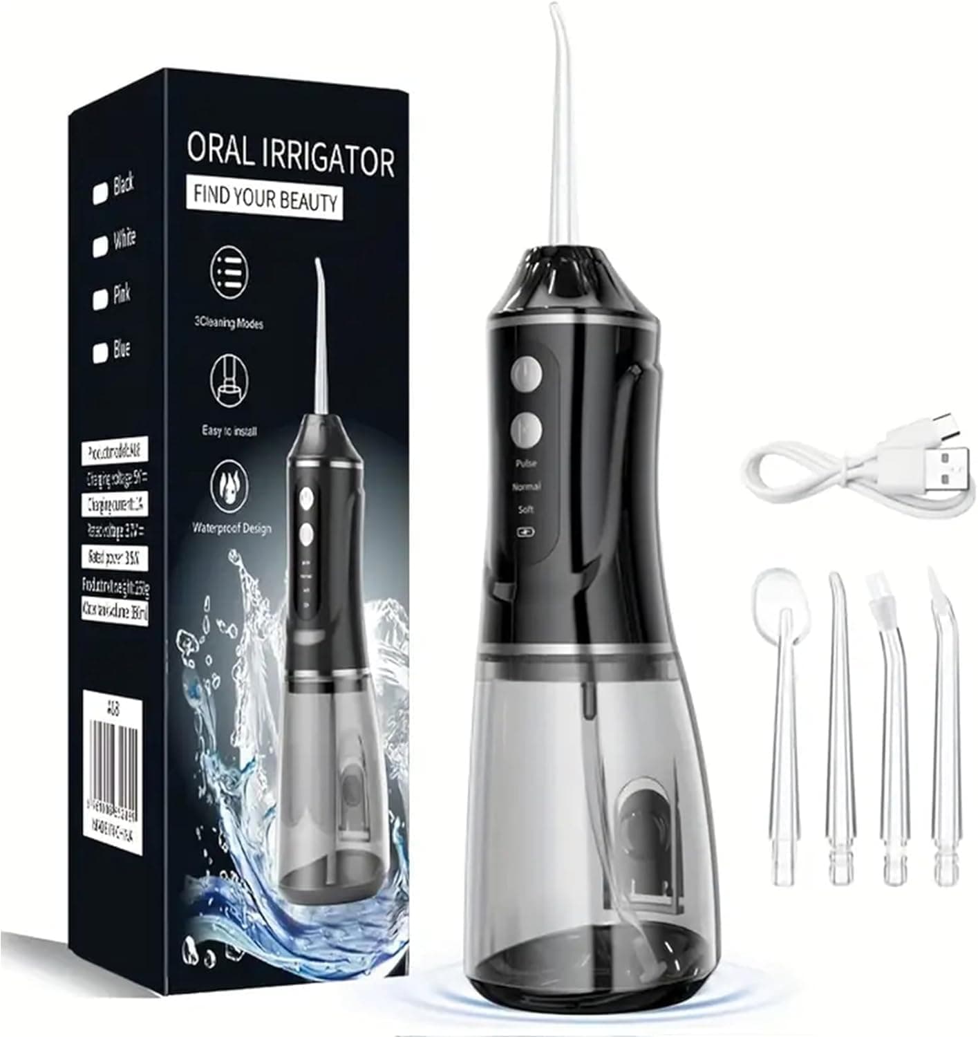 Hydropulseur Dentaire Sans Fil 380ml Pression 50-150 PSI 3 Modes - جهاز تنظيف الأسنان بالماء اللاسلكي