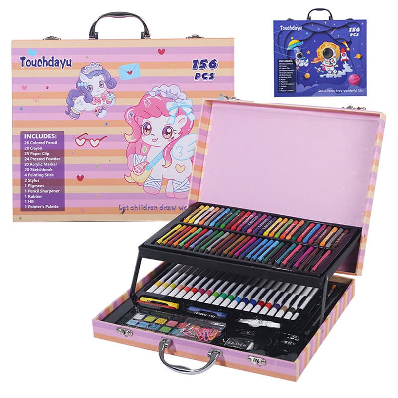Mallette de Dessin et Peinture Pour Enfants 156 Pièces  Touchdayu Kit d'Art Complet - حقيبة أدوات الرسم والتلوين الفاخرة للأطفال 156 قطعة 