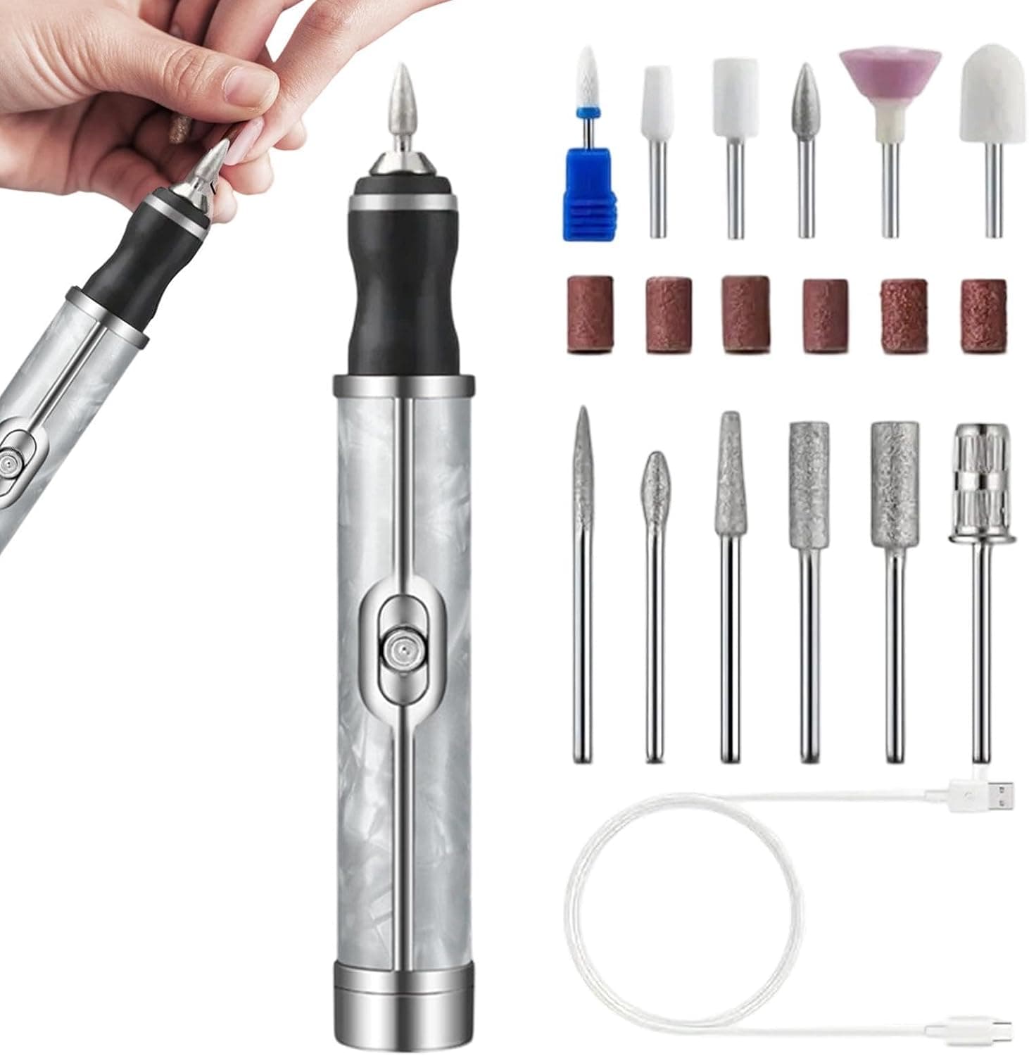 Ponceuse à Ongles Électrique Sans Fil Rechargeable Pour Manucure et Pédicure 4 Vitesses, 12 Embouts - مبرد ومقلم الأظافر الكهربائي اللاسلكي القابل للشحن