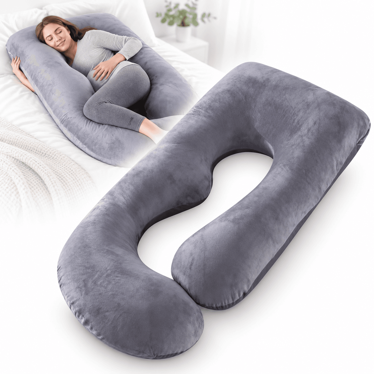 Coussin de Grossesse en Forme de U pour Dormir – Oreiller de Maternité et d’Allaitement avec Housse Lavable – Gris Clair
