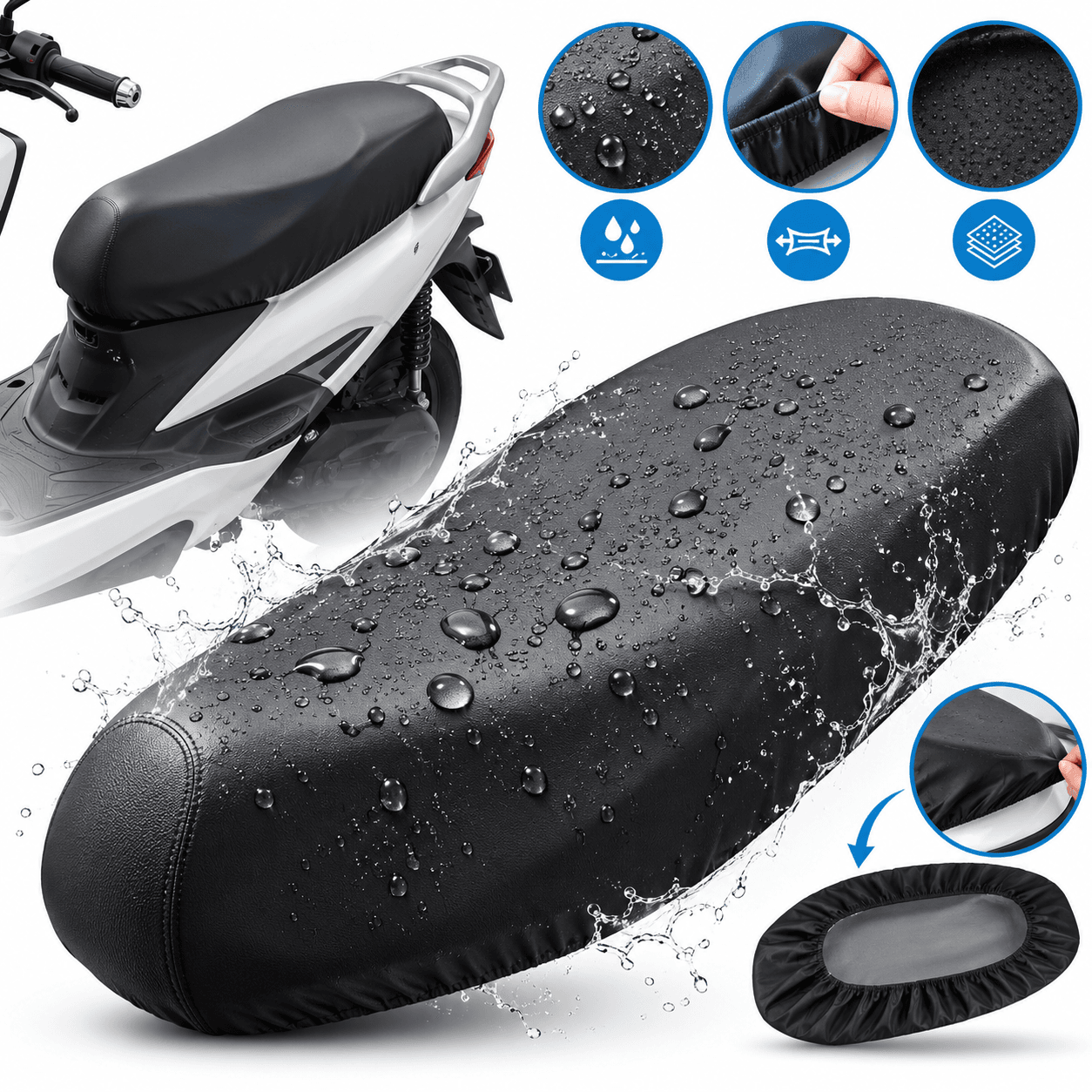 Housse de Selle Moto Universelle en Semi-Cuir – Grande Taille HOUSSE-MOTO-SC01 غطاء مقعد دراجة نارية عالمي من الجلد شبه الصناعي – مقاس كبير