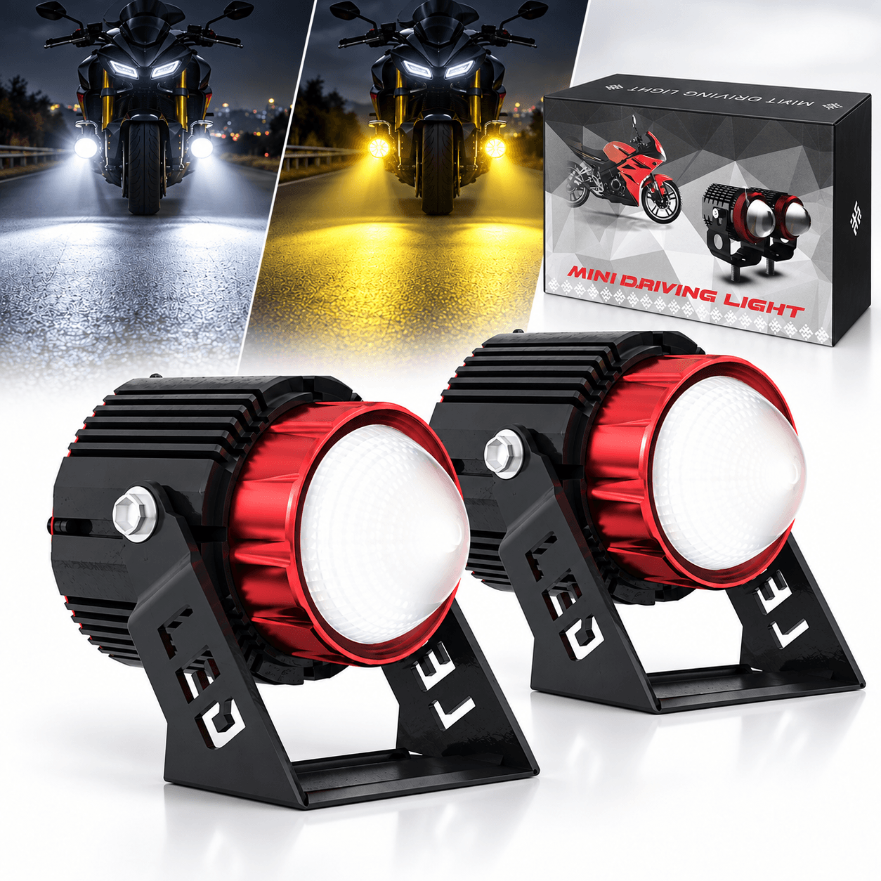 Lot de 2 Projecteurs LED de Moto 36W Double Couleur TD35 - طقم كشافات ضباب ليد مزدوجة اللون  للدراجات النارية 