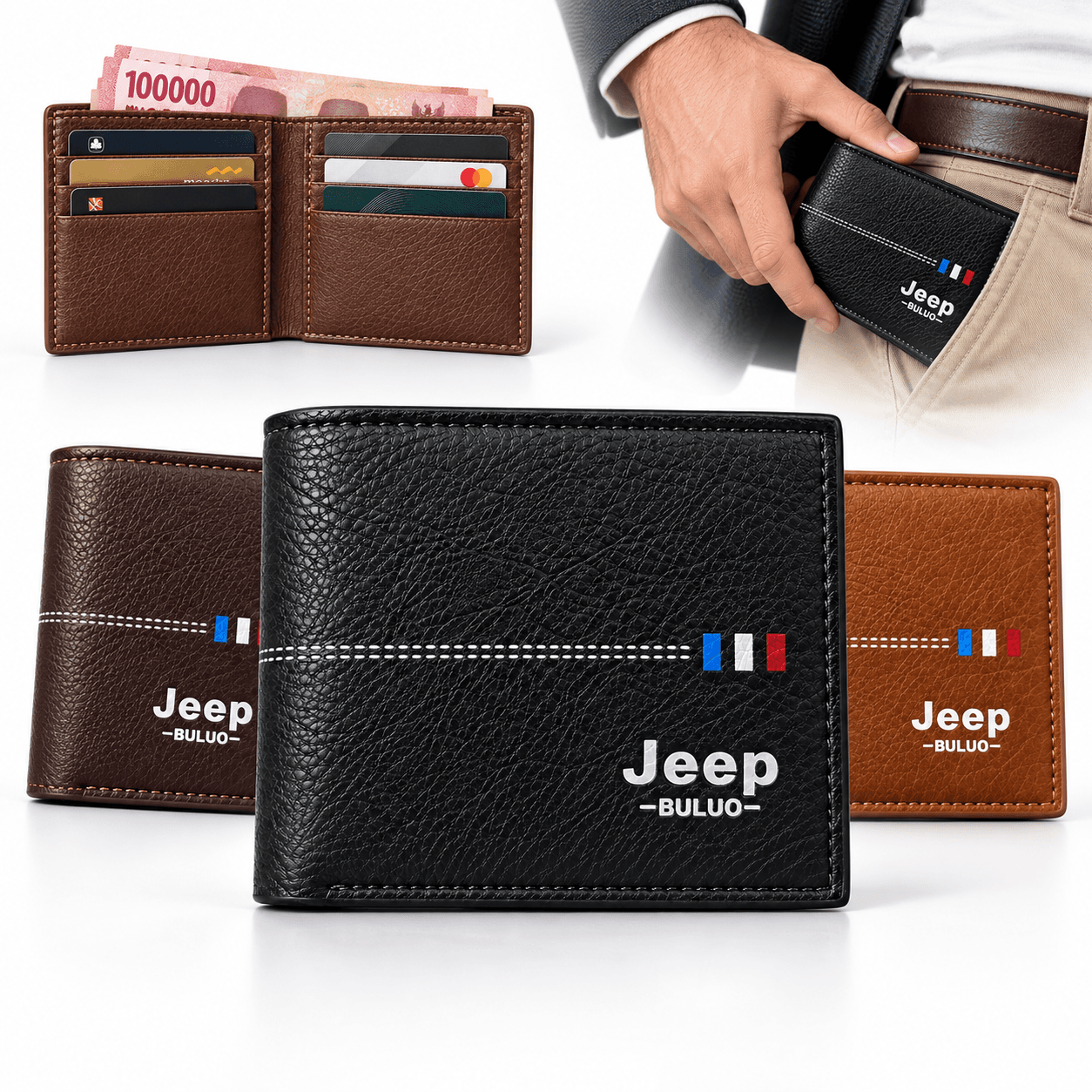 Portefeille Jeep Buluo V6 pour Homme Multi-Poches en Simili Cuire - محفظة نقود وبطاقات