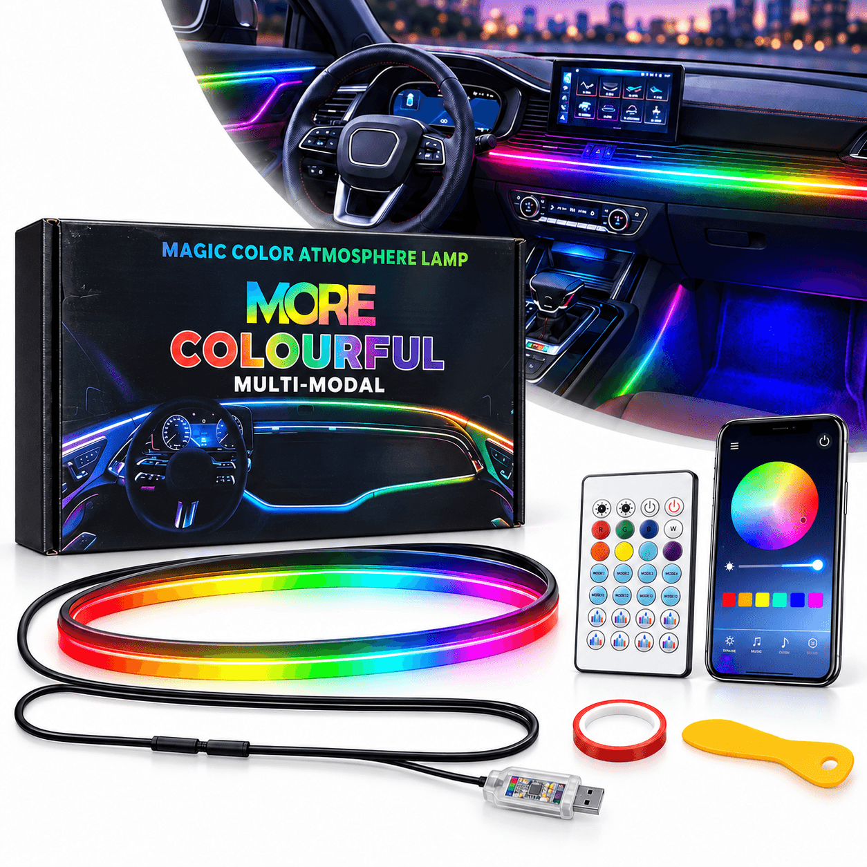 More Colorfull Éclairage d'Ambiance LED Intérieur Voiture RGB et Fibre Optique -  إضاءة داخلية للسيارة مع ألياف ضوئية