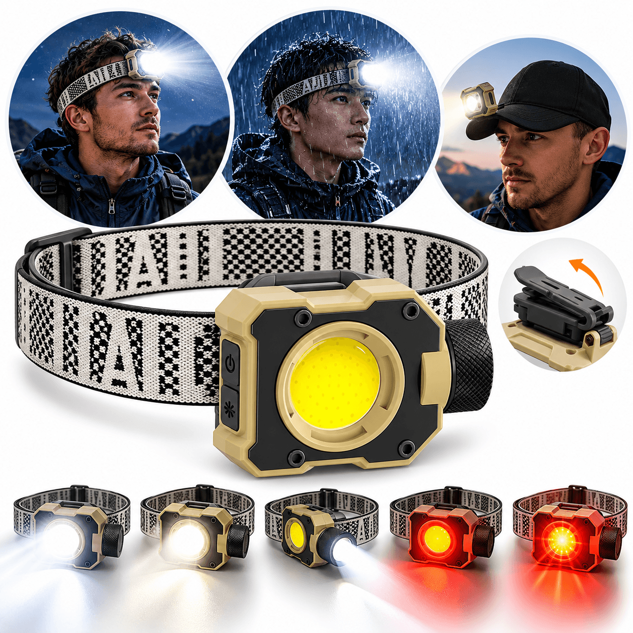 Lampe Frontale LED Multifonctionnelle avec Clip - مصباح رأس ليد متعدد الوظائف 