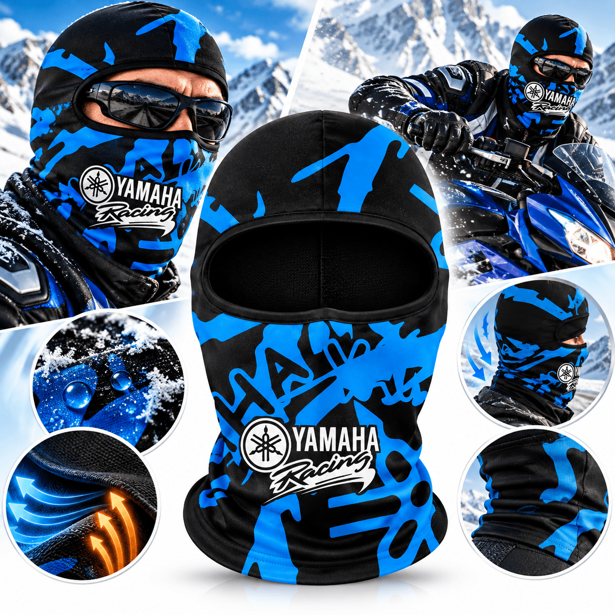 Cagoule Moto Thermique Balaclava Yamaha Bleu - قناع واقي وجه كامل حراري للدراجات النارية