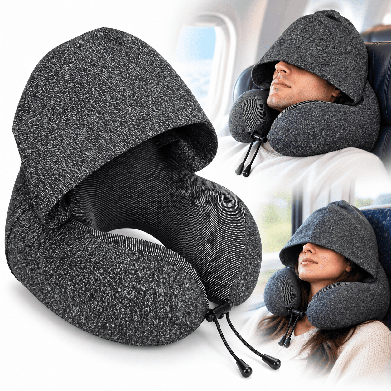 Coussin de Voyage en Mousse à Mémoire de Forme avec Capuche - وسادة سفر طبية بميموري فوم وغطاء رأس