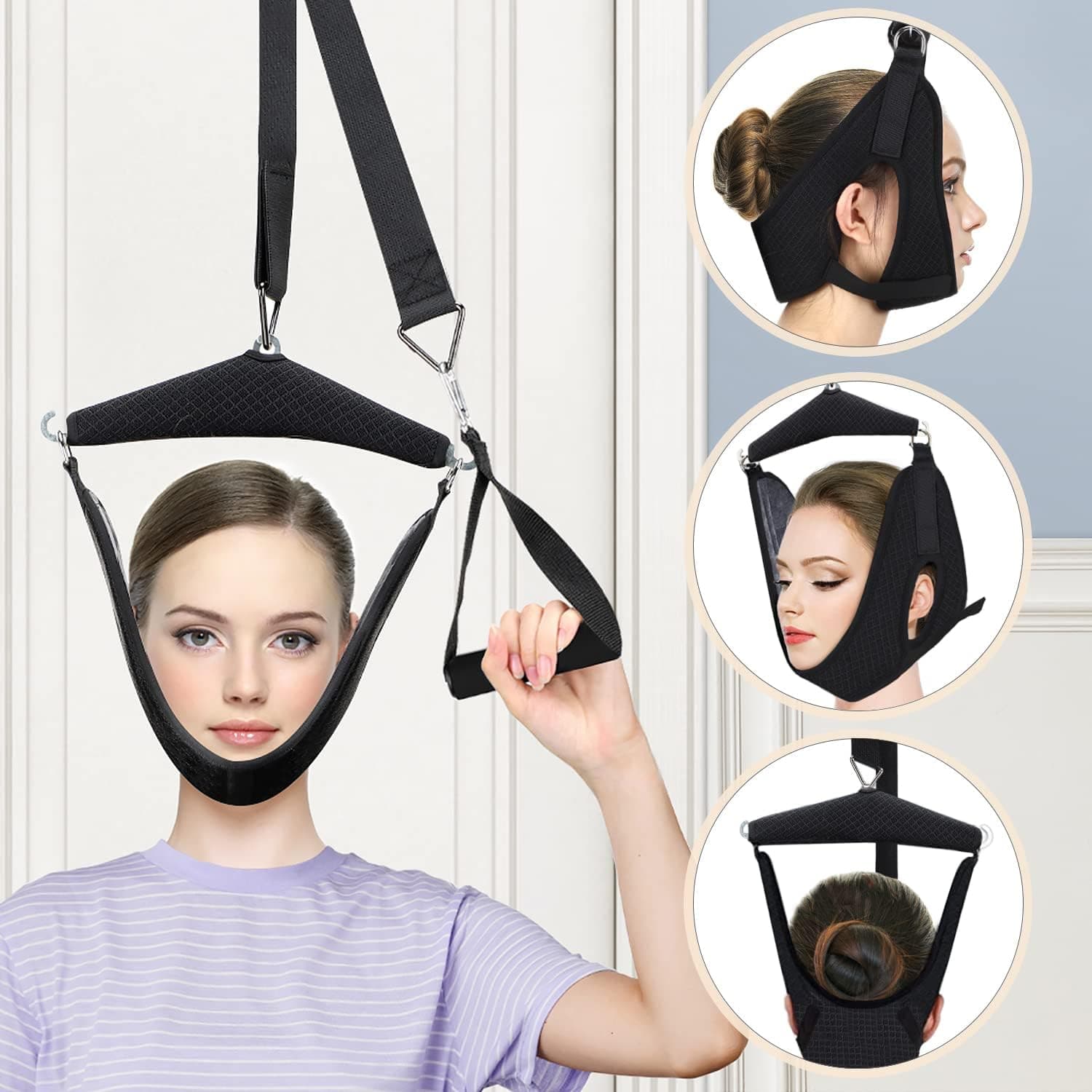 Dispositif de traction cervicale pour usage domestique à fixer sur une porte -  جهاز شد وتقويم الرقبة المنزلي لتخفيف الآلام