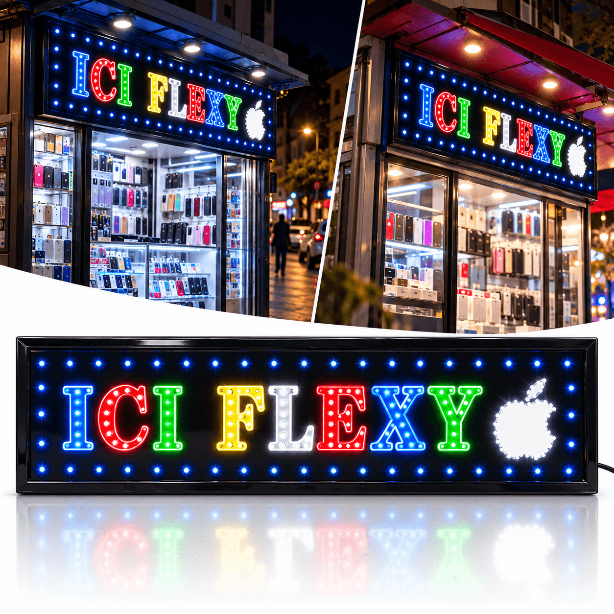 Plaque Lumineuse LED ICI FLEXY 100×25 cm - لافتة إشهارية مضيئة للمحلات والكيوسك