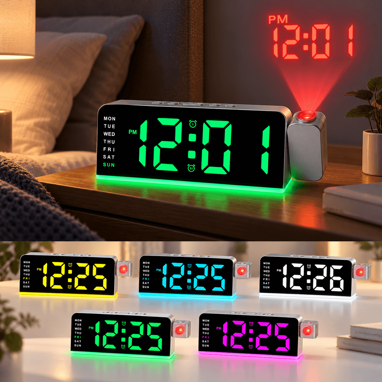 Horloge Numérique LED avec Alarme et Calendrier GH-9019 - ساعة رقمية مع منبه وتقويم