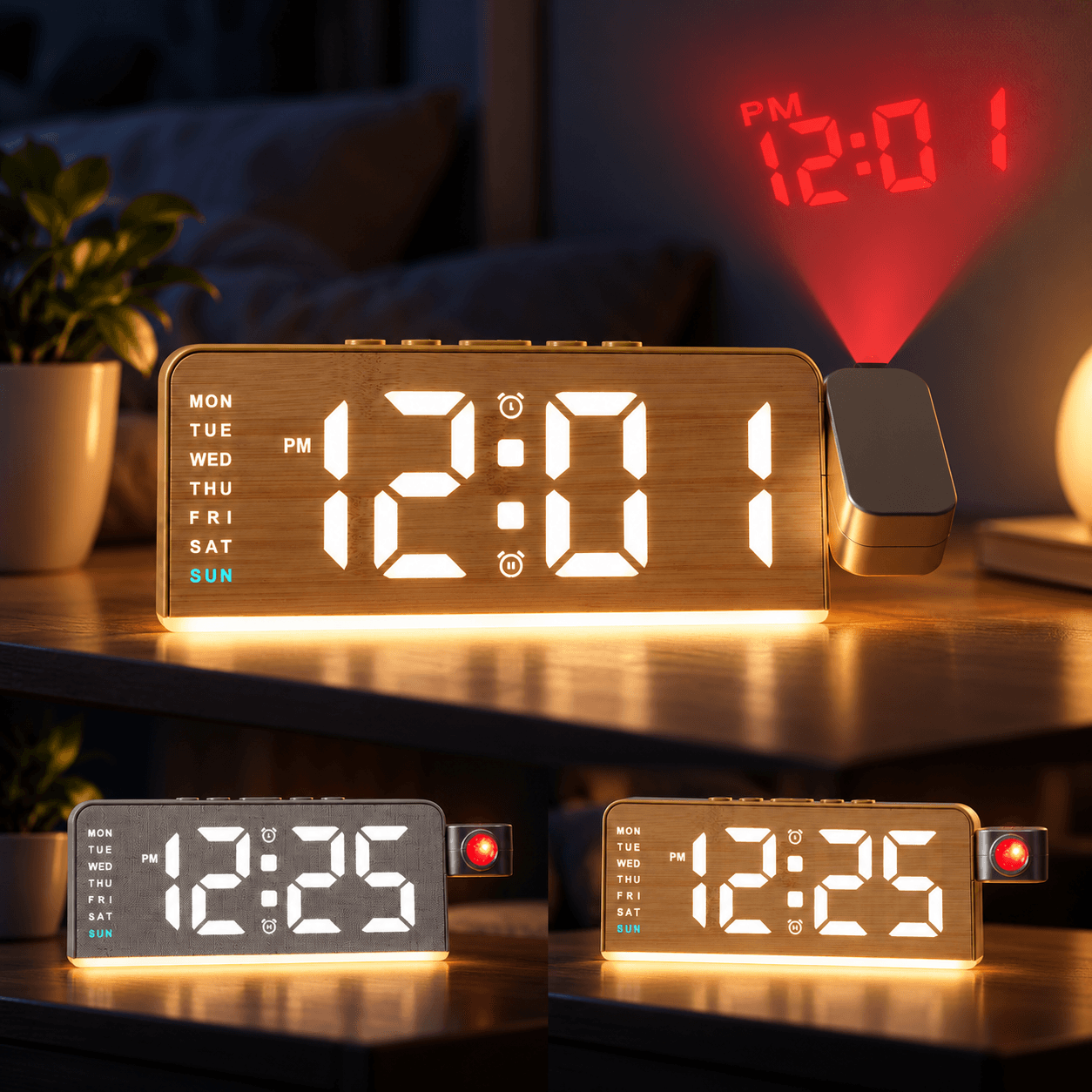 Réveil Numérique LED avec Projection au Plafond et Charge USB GH8055 - ساعة منبه رقمية مع عرض الوقت على السقف وشحن