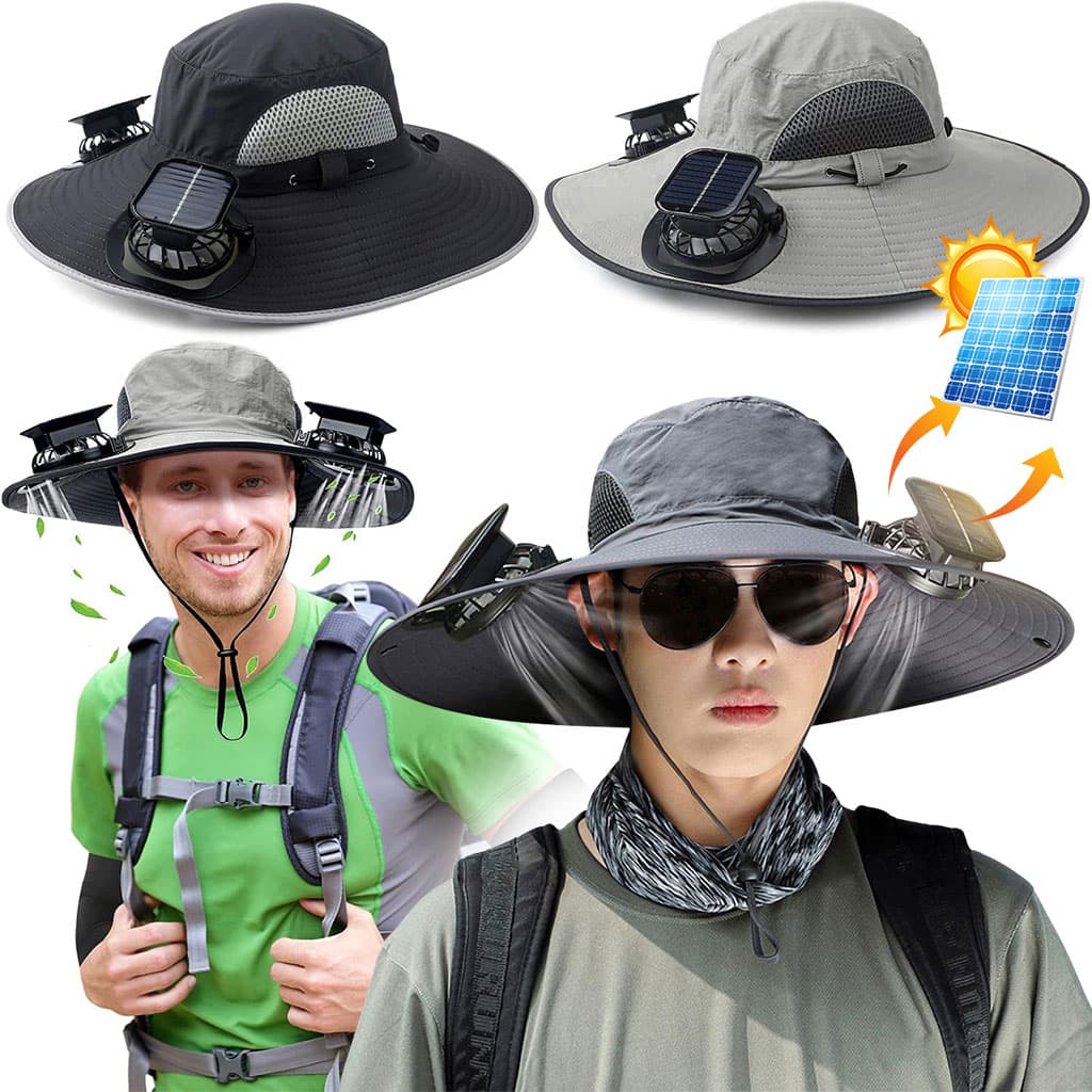 Chapeau de soleil à large bord avec double ventilateur - قبعة للحماية من الشمس مع مروحات