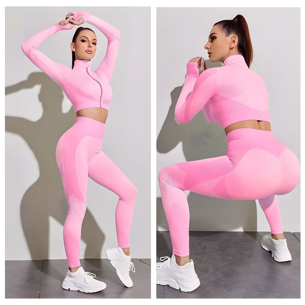Ensemble de sport extensible pour femme 2 Pcs - Rose