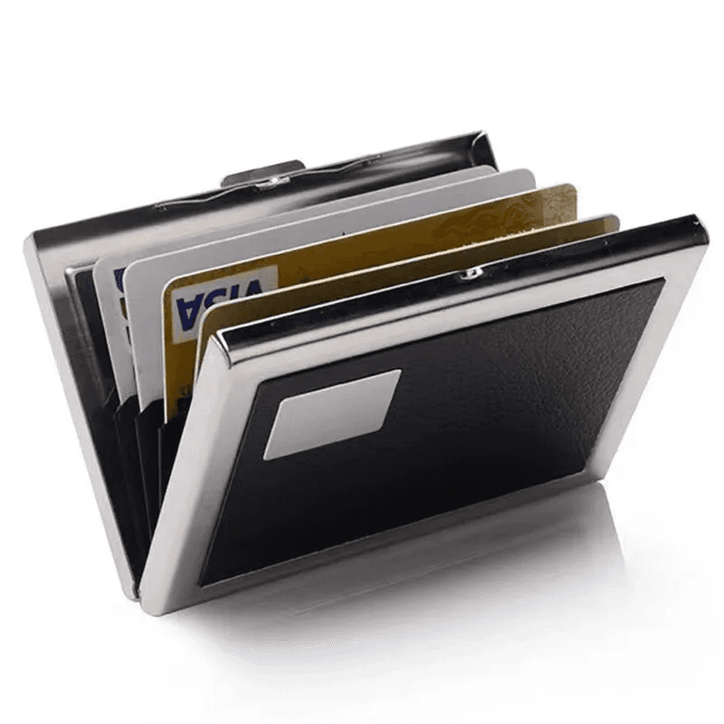 Étui portefeuille en acier noir avec protection RFID pour 6 cartes de crédit - محفظة بطاقات الإئتمان
