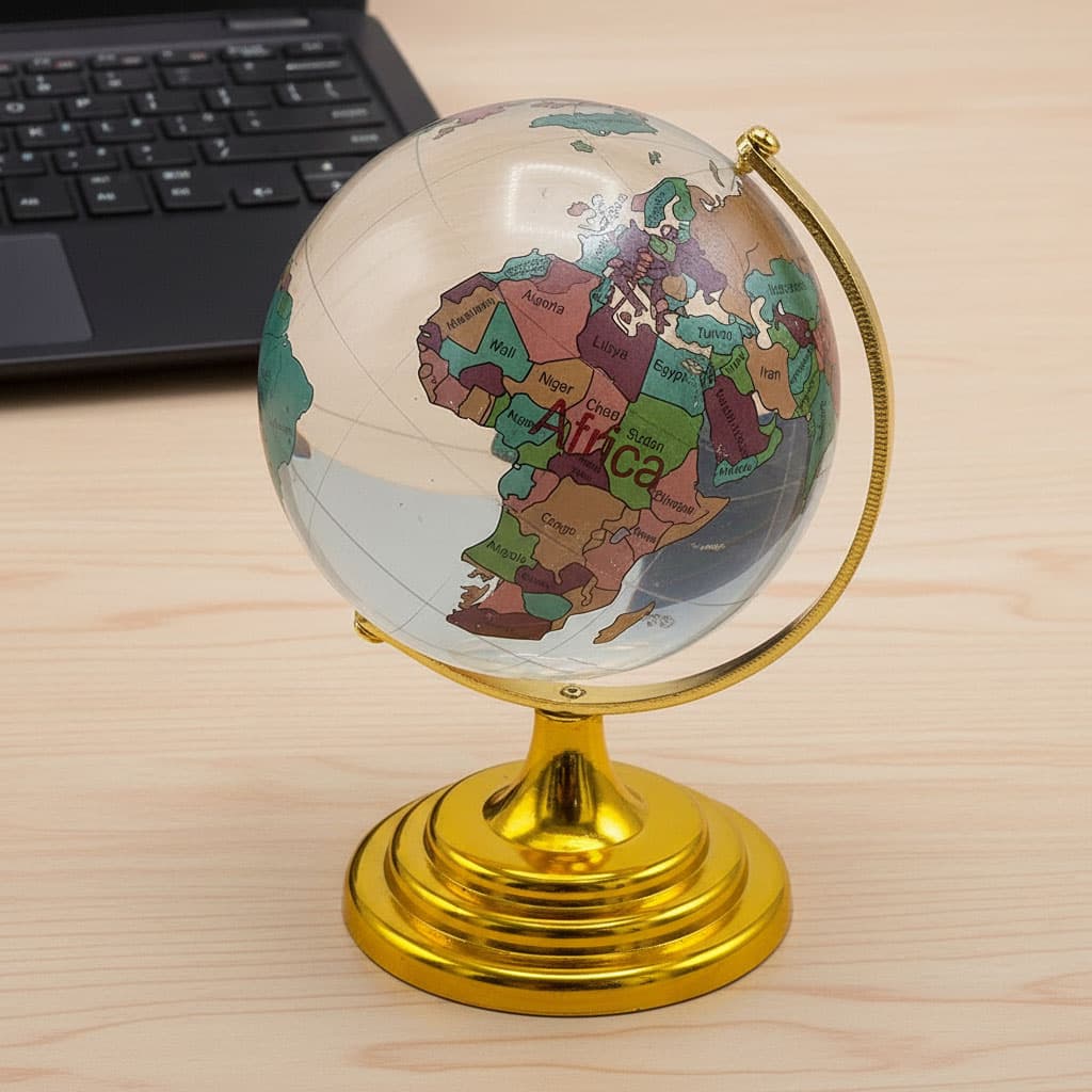 Globe en cristal décoratif rotatif parfait pour un bureau - كرة كريستالية بخريطة العالم