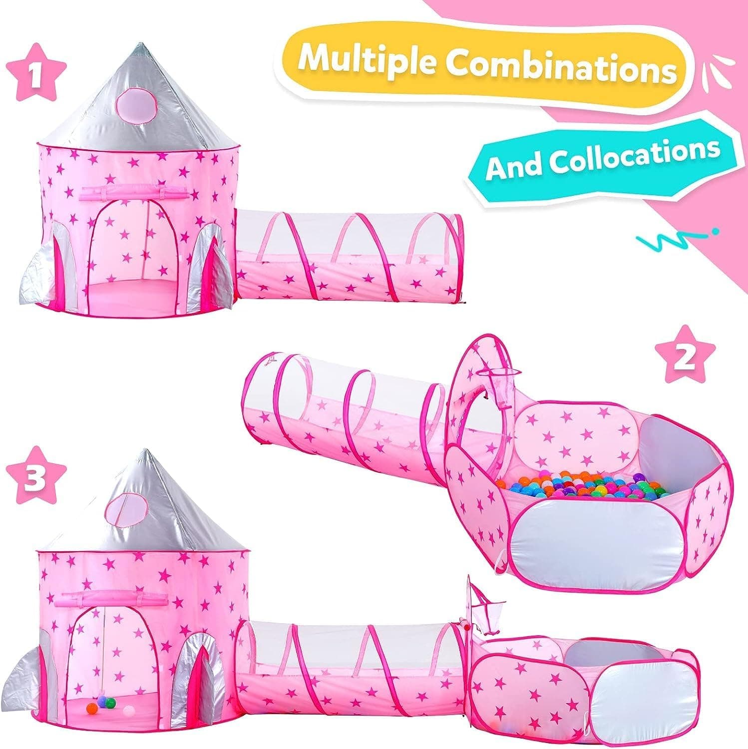Tente de jeu 3 pièces pour enfants Château et Tunnel avec piscine - خيمة ترفيهية للأطفال