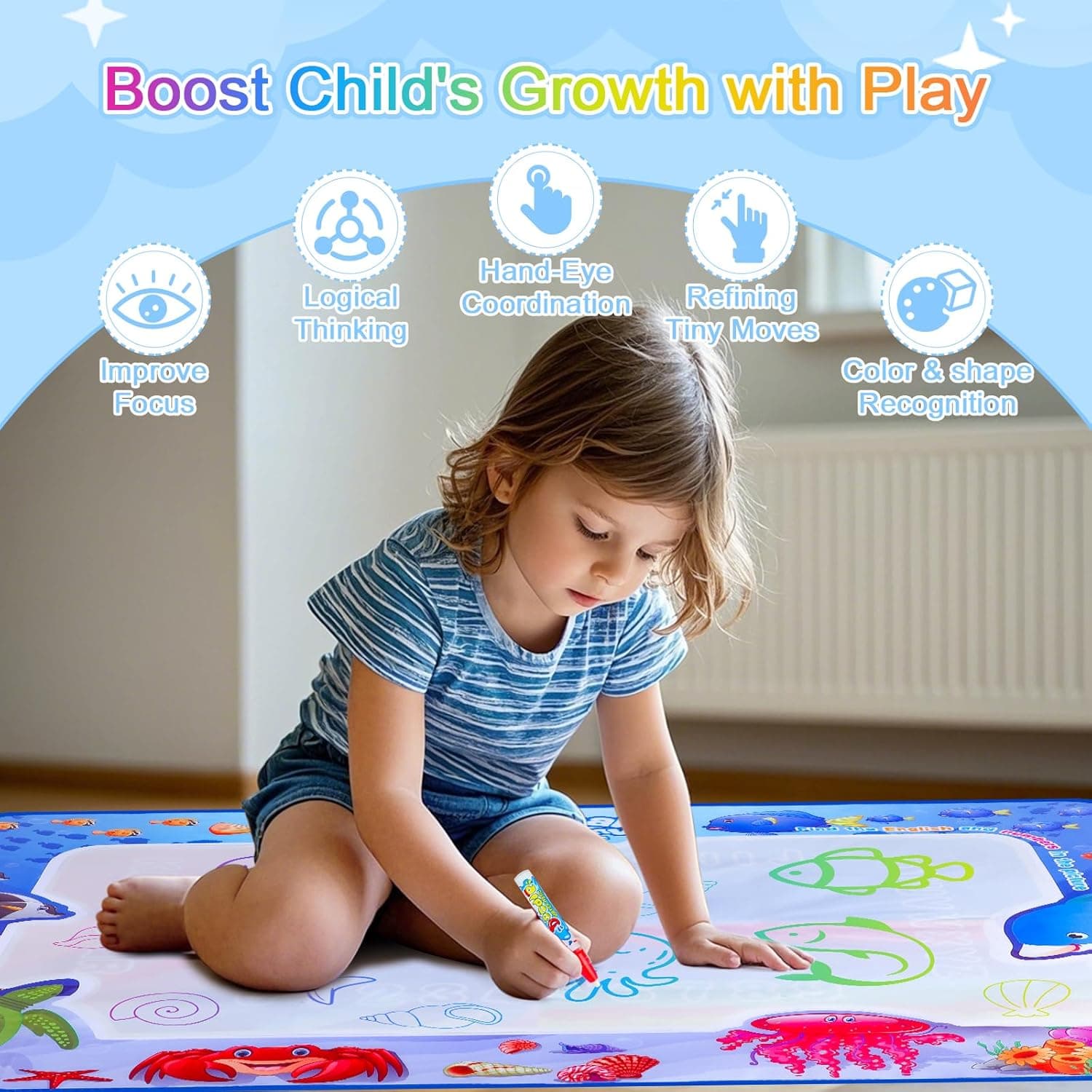 Tapis Water Canvas pour Enfant avec Stylo à Eau pour Dessin Créatif et Sans Taches - بساط الرسم للأطفال بدون حبر