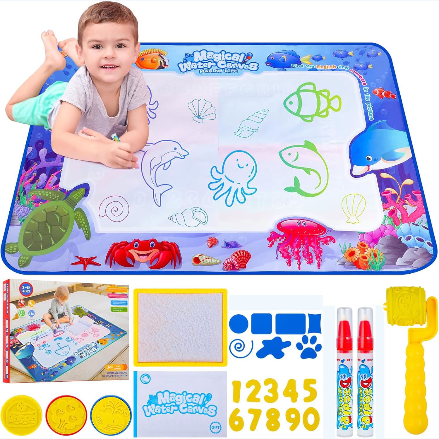 Tapis Water Canvas pour Enfant avec Stylo à Eau pour Dessin Créatif et Sans Taches - بساط الرسم للأطفال بدون حبر