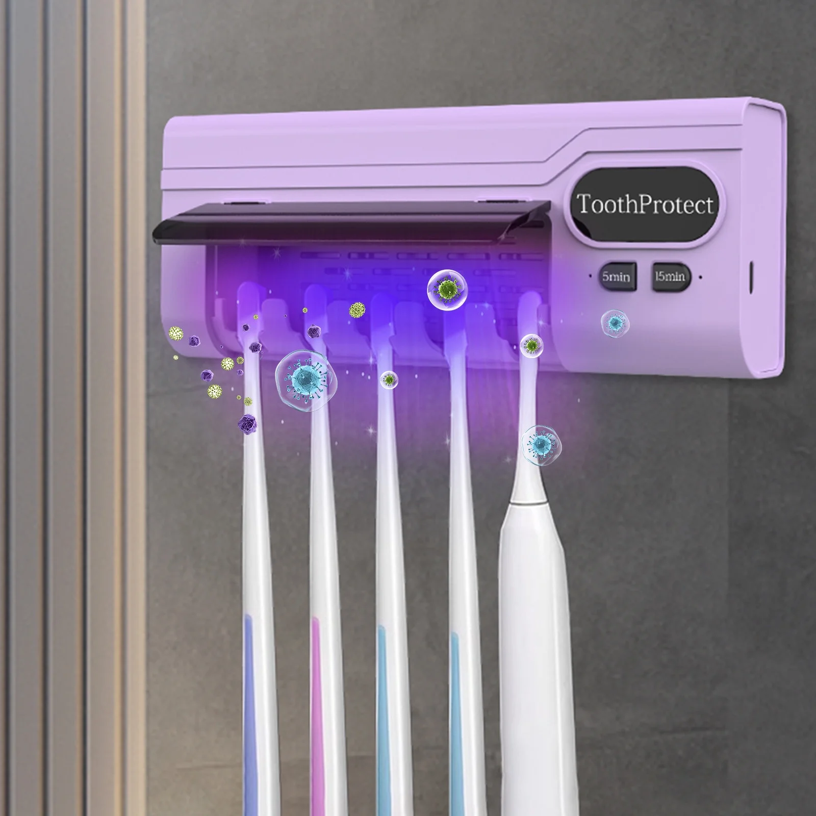 Désinfectant et support de brosse à dents intelligent rechargeable 5 emplacements - حامل فرش الأسنان