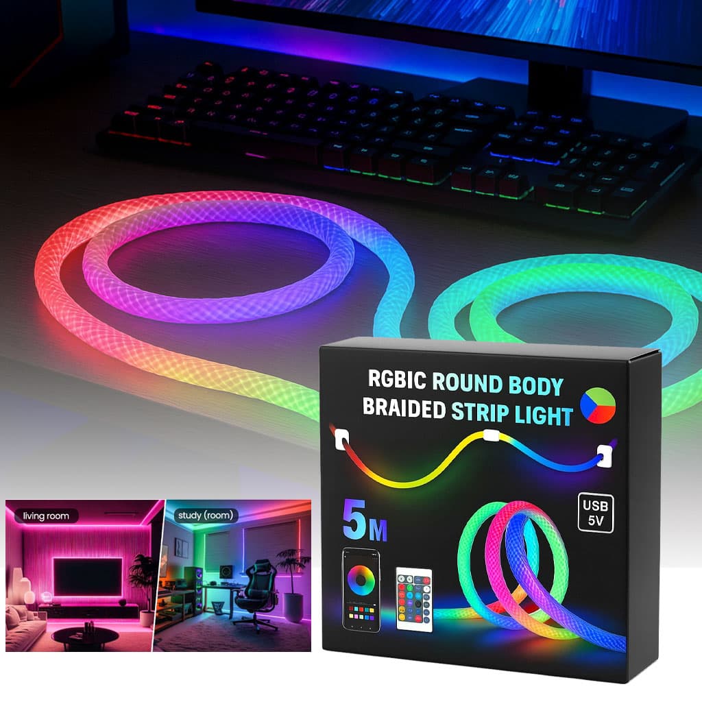 Bande LED RGB tube 360° numérique 5m 16mm USB 5V App Control - شريط إضاءة ملونة