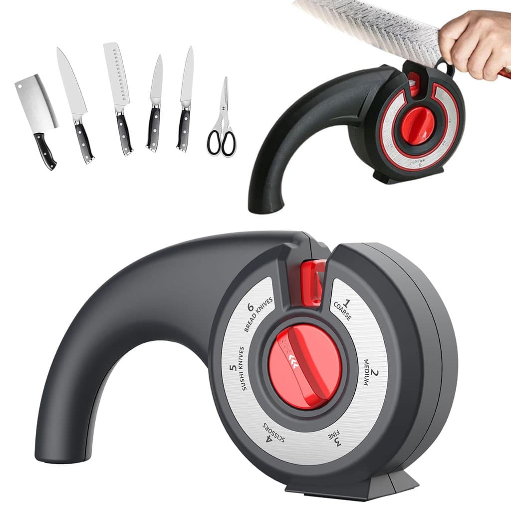 Aiguiseur de couteaux de cuisine 6 en 1 avec bouton rotatif multifonction - مسن سكاكين