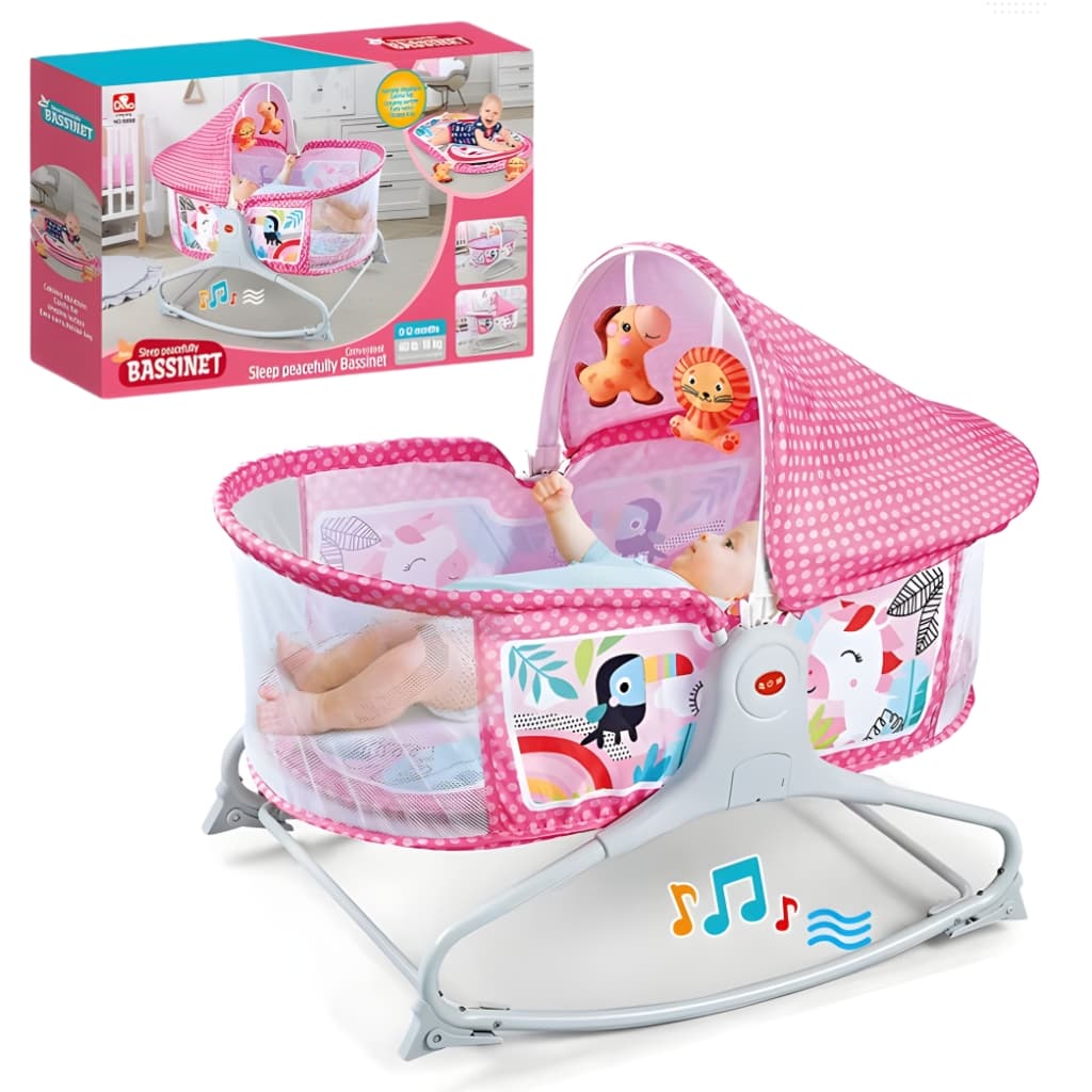 Bassinet Berceau, Lit à bascule avec tapis 2en1, sons et vibrations pour Bébé - سرير أطفال هزاز مع حصيرة