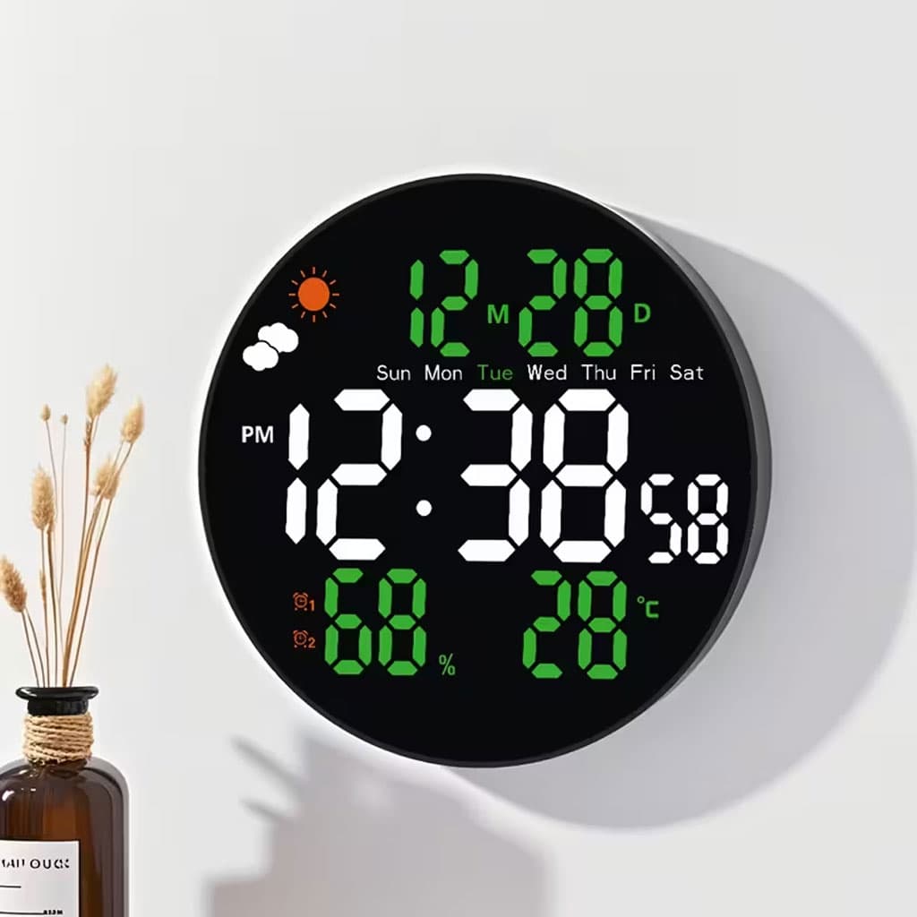 Horloge murale ronde avec télécommande et grand écran LED numérique DS-3853L - ساعة حائط دائرية تعمل بجهاز تحكم عن بعد مزودة بإضاءة رقمية