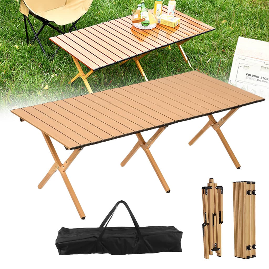 Table de Camping Pliante en Aluminium avec Design Grain de Bois - طاولة تخييم ألمنيوم قابلة للطي بتصميم خشبي