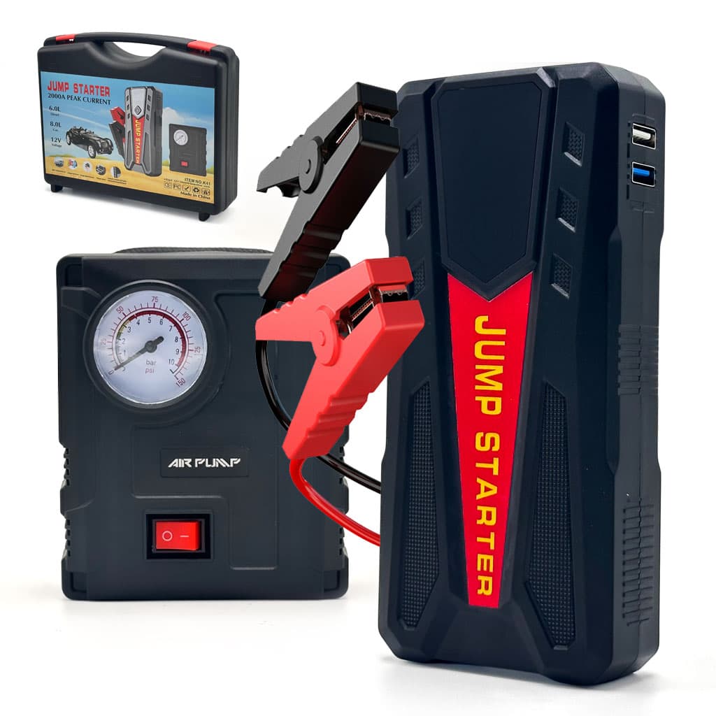 Jump Starter et Compresseur d'Air 2-en-1 pour Voitures - حقيبة جهاز تشغيل السيارة ومنفاخ هواء متكامل
