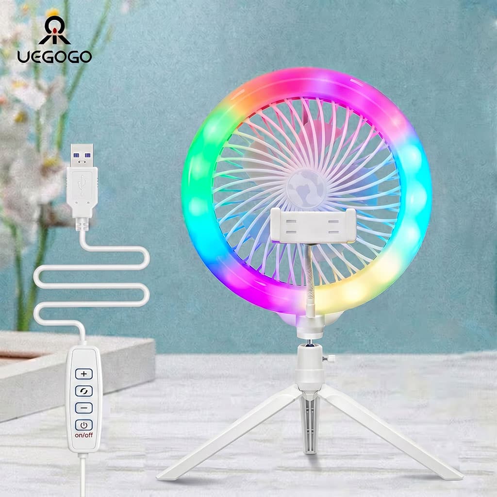 Anneau Lumineux LED RGB et Ventilateur avec Support Flexible - مصباح حلقة للتصوير الاحترافي مع مروحة