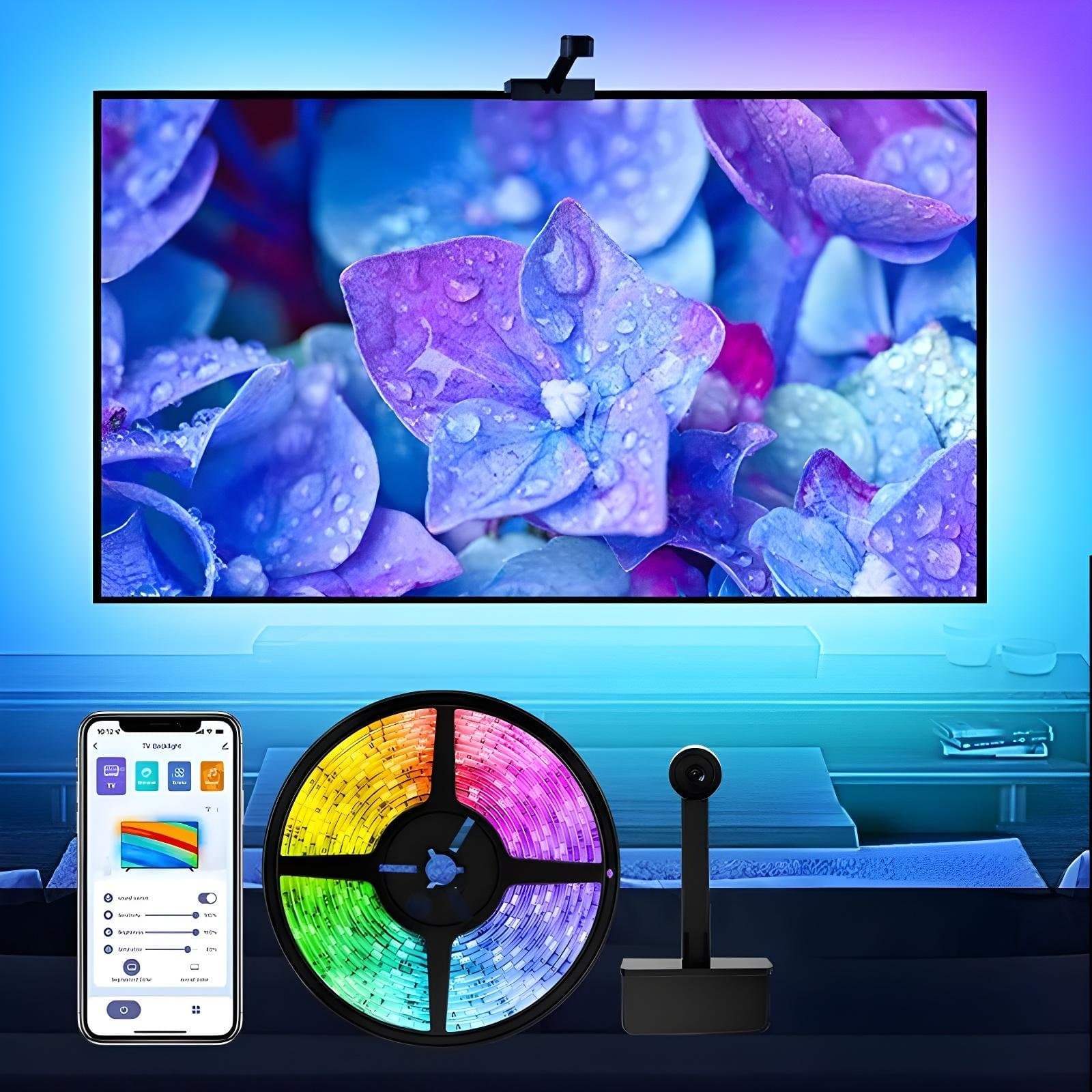 Rétroéclairage LED RGBIC dynamique avec Synchronisation intelligente des couleurs - شريط إضاءة تفاعلية