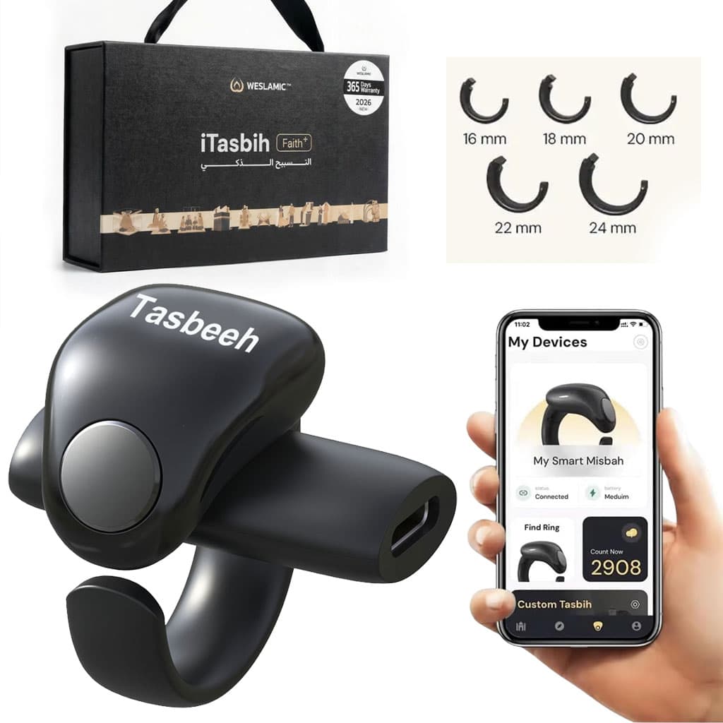 Anneau de Zikr Étanche avec Écran OLED iTasbih Faith+ Gold - خاتم التسبيح الذكي المقاوم للماء بـ5 مقاسات