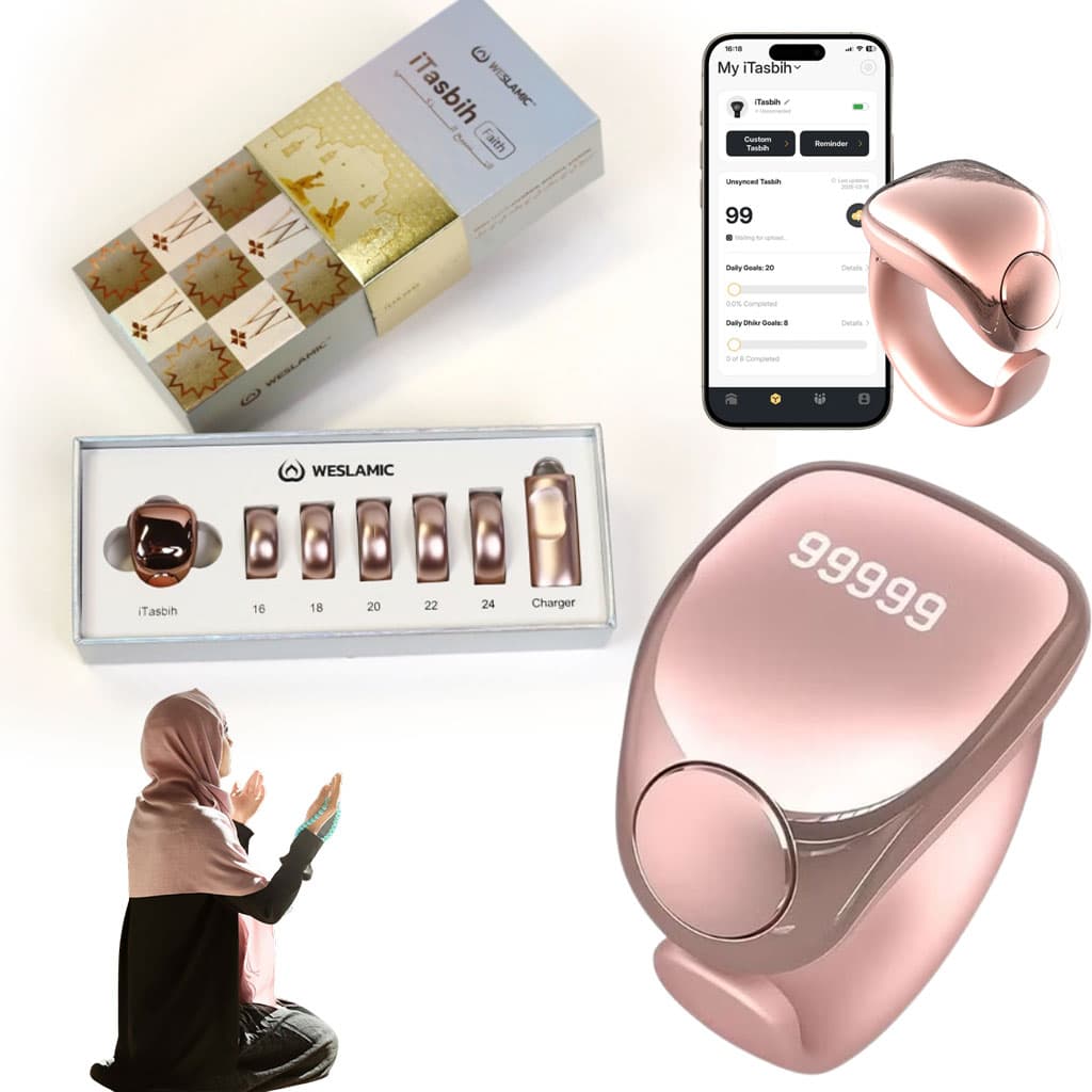 Anneau de Zikr iTasbih Faith+ Gold Étanche avec Écran OLED - خاتم التسبيح الذكي المقاوم للماء 5 مقاسات