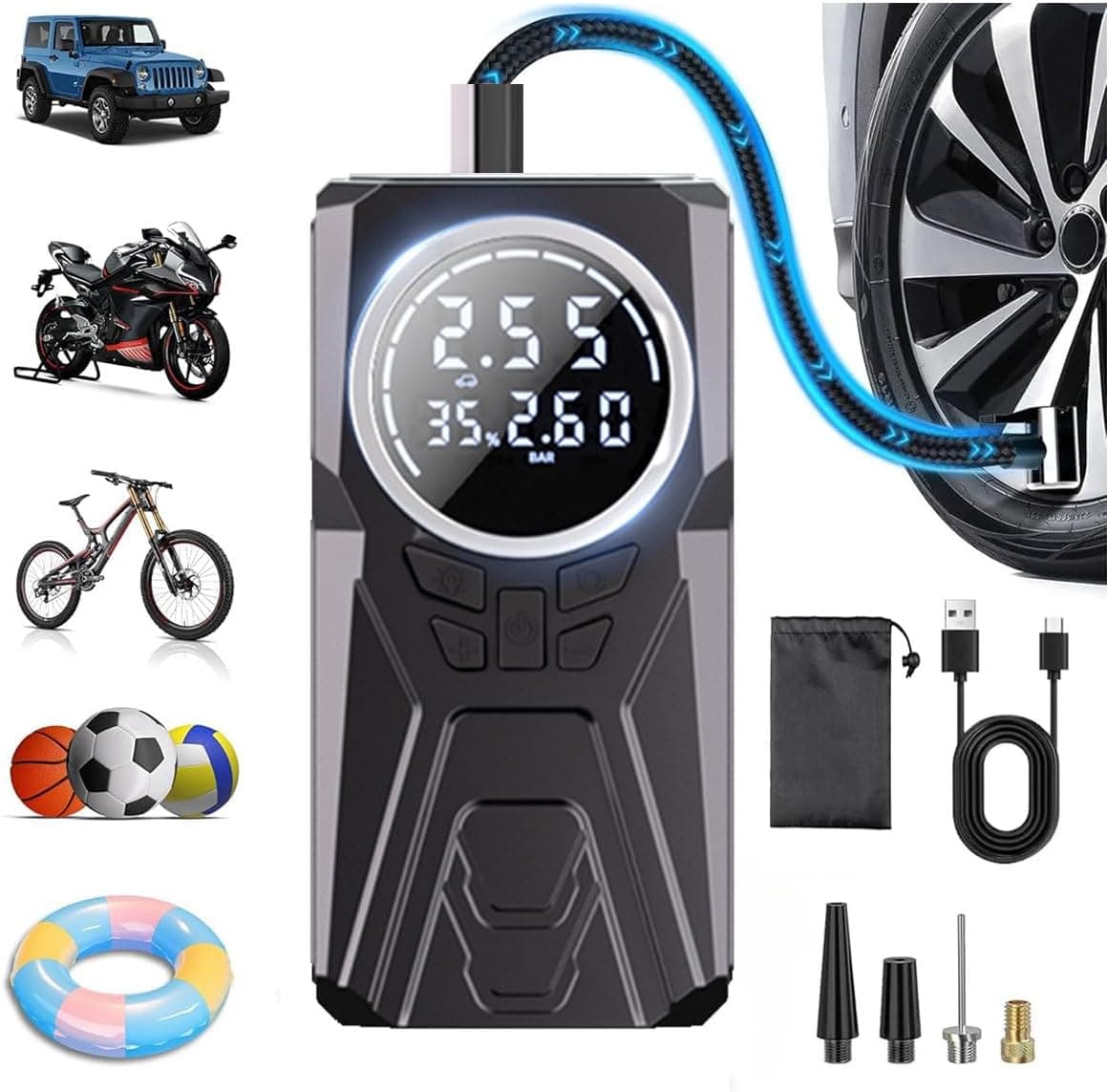 Compresseur d'Air Portable Rechargeable 4500mAh 150PSI - مضخة إطارات لاسلكية ذكية