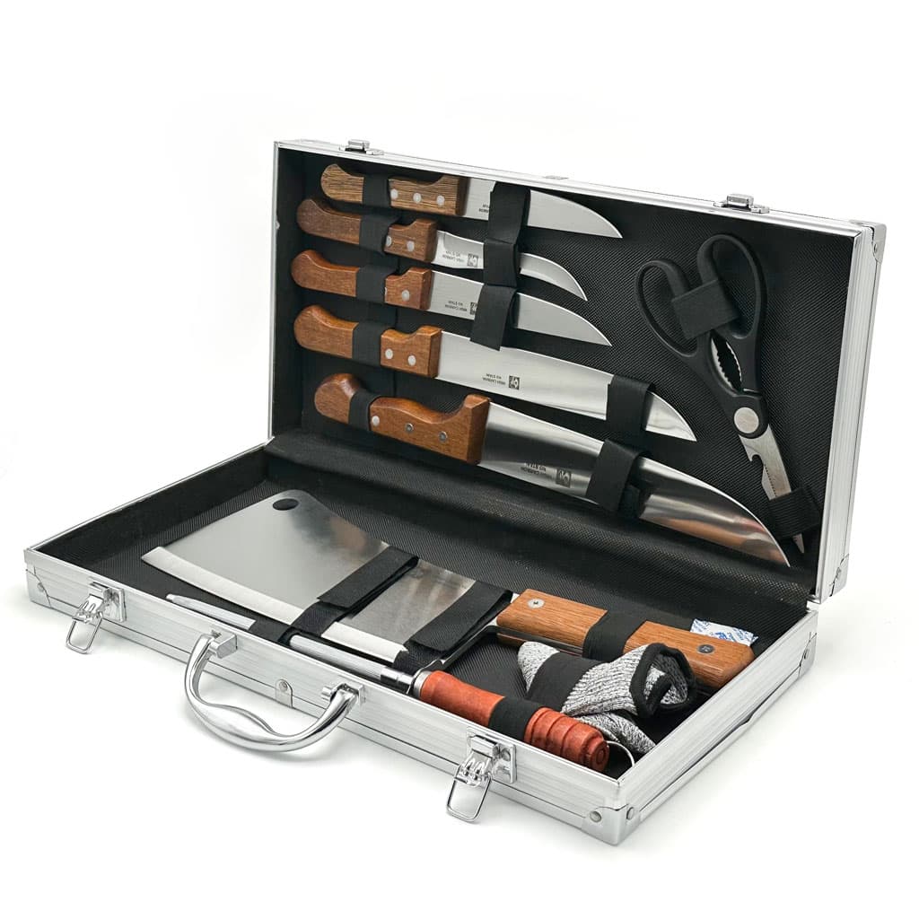 Coffret de Couteaux Professionnel avec Valise en Aluminium 9Pcs - طقم سكاكين الجزارة في حقيبة ألمنيوم صلبة