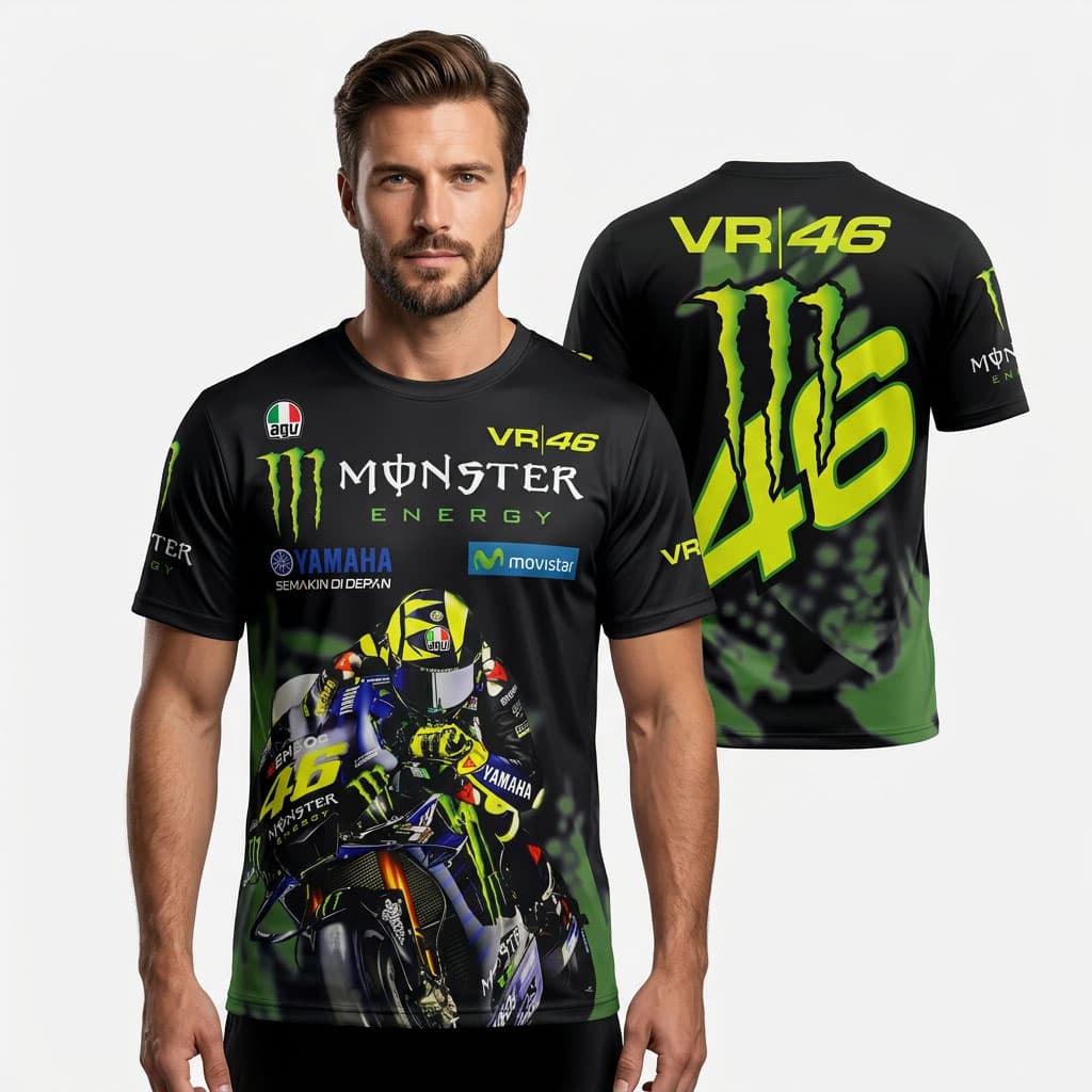 T-shirt Monster Energy Yamaha Edition VR46 MotoGP - قميص رياضي نسخة الأسطورة فالنتينو روسي الرسمي