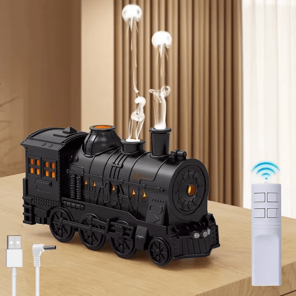 Diffuseur d'Huiles Essentielles en Forme de Train Humidificateur Ultrasonique - موزع روائح بتصميم القطار سعة 300 مل
