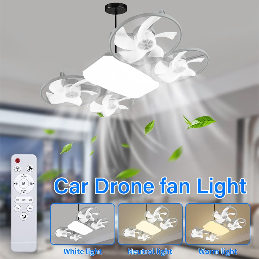 Ventilateur de Plafond Lumineux Design Drone E27 avec Télécommande - مروحة إضاءة ذكية بتصميم طائرة درون مع يد تحكم